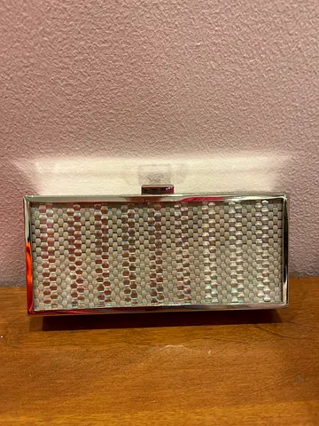 Silver woven with glass paneling box clutch bag - evening handbag - Oasis brand
