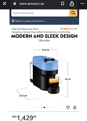Nespresso vertuo pop coffee pod machine with stain less steel drawer