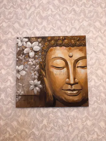 Large Buddha Face Canvas Wall Art - Neutral Tones