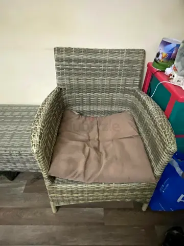 Wicker Rattan Armchair with Cushion - Light Grey