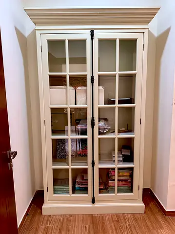 LUZ DE LUNA French casement cabinet display vitrine book shelf bookcase cremone wood H232 W140 D43cm