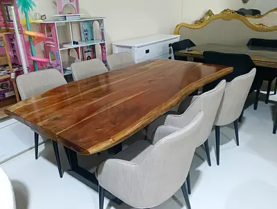 Dinning table wooden with black metal legs