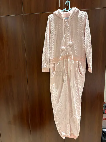 Light Pink Women's Long Jumpsuit / Onesie with Belt - Size L