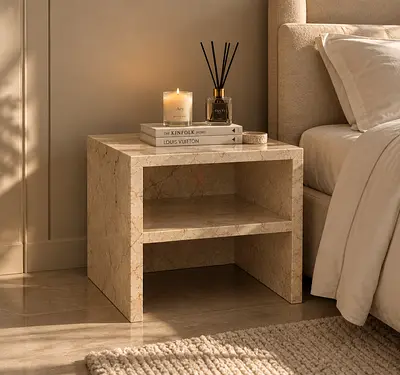 Marble bedside table with open shelf