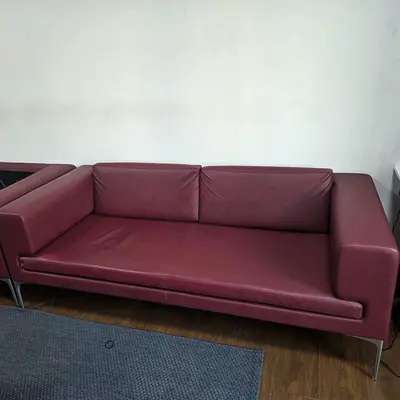 Maroon Leather Sofa with Minor Surface Scuffs