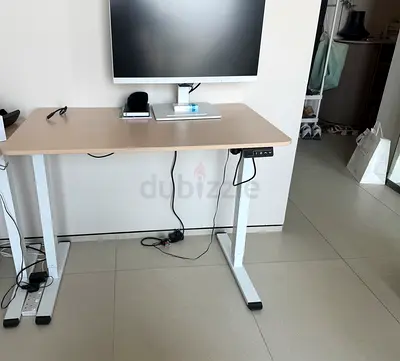 Height Adjustable Electric Standing Desk - Light Wood Top, White Frame