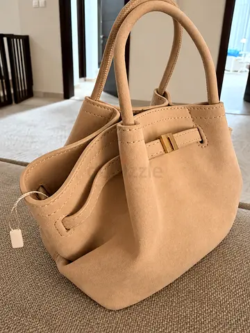 Beige Suede Small Tote Bag with Top Handles - Good Condition