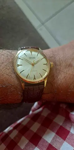 Vintage Gruen Precision automatic Men’s Gold Tone Watch with Brown Leather Strap