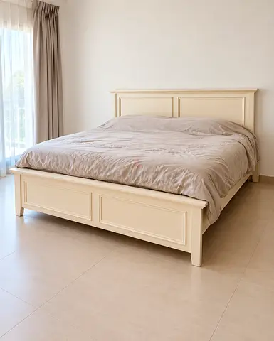 Solid cream wooden double bed frame - sturdy classic design mattress NOT included