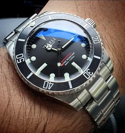 Tisell Submersible Stainless Steel Men's Automatic Diver Watch - Black Dial