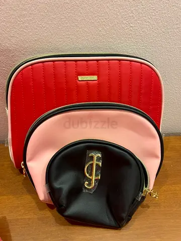 Juicy Couture - Set of 3 Makeup Pouches (Red, Pink, Black) Brand New
