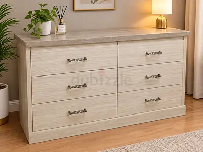 Modern 6 Drawer Wood Dresser in Light Oak Finish
