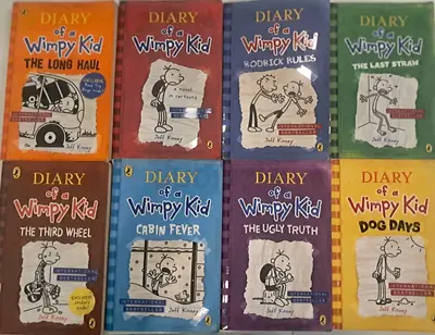 Collection of 8 Diary of a Wimpy Kid books - popular kids' series, good condition
