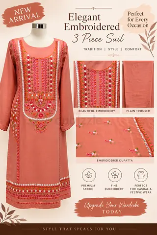 Elegant Embroidered 3-Piece Women's Suit , New Arrival