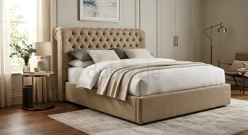 Beige Tufted Upholstered Bed
