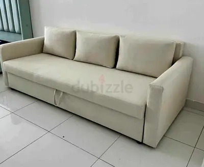 Three Seater Beige Sofa Bed with Back Cushions