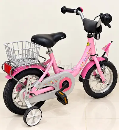 Kids Pink 12-inch Bicycle with Training Wheels and Rear Basket