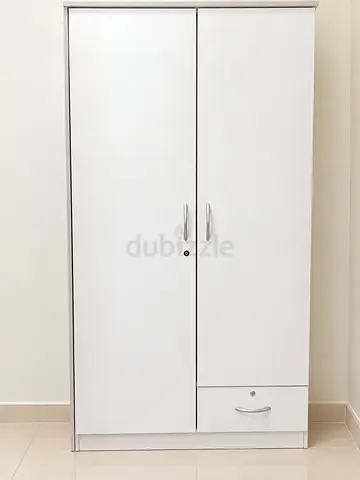 White 2-Door Wardrobe with Bottom Drawer - very Good Condition
