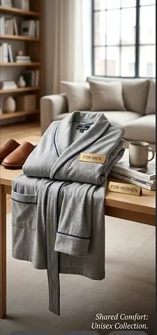 Lightweight Gray Cotton MEN/WOMAN Bathrobe (L)
