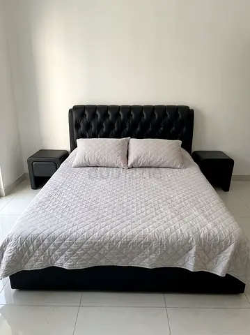 Black Bedframe + 2 Nightstands (FREE Vanity Table & Mirror if Taken Together)