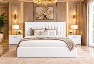 Brand new king size bed white upholstered bed frame with storage bed - modern design king bed