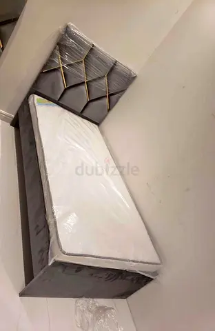 New Single bed frame with mattress - grey upholstered