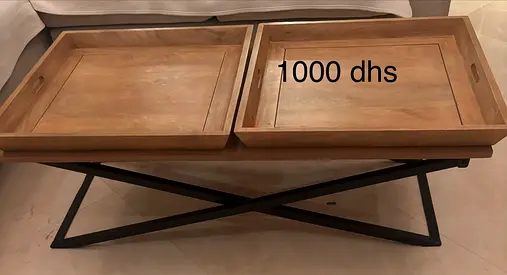 Wooden Tray Coffee Table with Metal X-Base - Set of 2 Trays