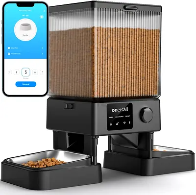 5L Automatic Cat Food Dispenser 2 Bowls Operation with APP Control 5G wifi - oneisall Brand