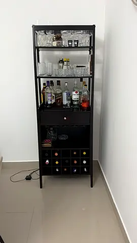 Modern Black Bar Cabinet with Wine Rack and Storage