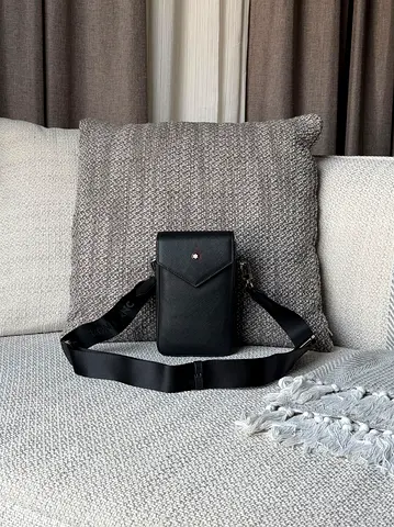 Mont Blanc  black crossbody leather pouch with adjustable strap