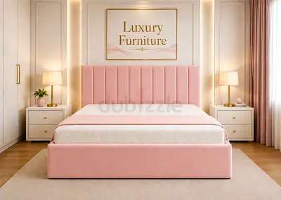 Brand New Pink Upholstered queen Bed with Headboard - Good Condition