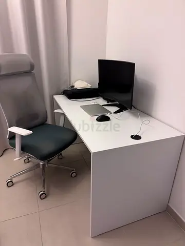 Modern White Study Desk and Ergonomic Office Chair Set