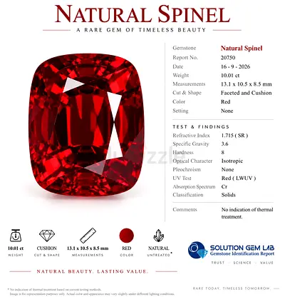 Rare 10.01ct Natural Red Spinel – Unheated