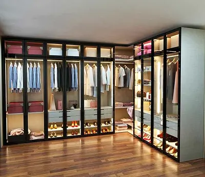 Modern wardrobes with L shape with aluminium door