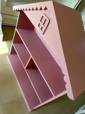 Solide Wood custome made Pink Kids Bookshelf / Toy Shelf / dollhouse with scalop Roof