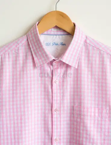 US polo Light pink checked men's dress shirt