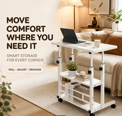 Rolling Laptop Desk Adjustable Table Mobile Computer