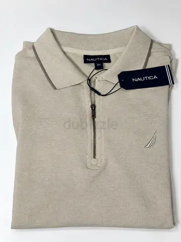 Nautica Men’s Beige Quarter-Zip Polo Shirt - Brand New With Tags - M