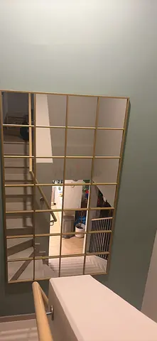 Large Decorative Wall Mirror with Grid Frame - Gold Finish 210x120