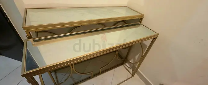 Serious buyers only - 2 pieces Gold and glass console tables