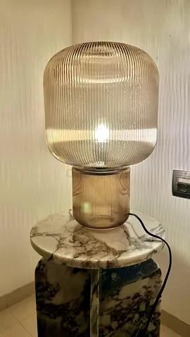 Ribbed Glass Table Lamp — Modern Smokey Brown Accent Light + a pack of spare lightbulbs for free