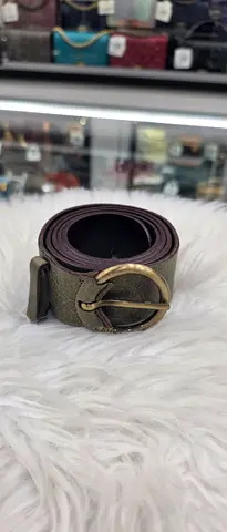 Brown leather and canvas belt with brass buckle - good condition