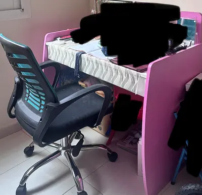 Pink study desk with ergonomic office chair - good condition