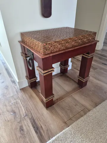 Solid Wood Side Table with Carved Details