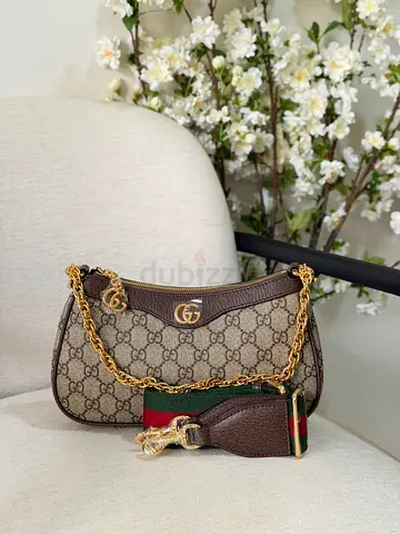 Gucci GG Supreme Mini Shoulder Bag with Chain - Brown Canvas & Leather