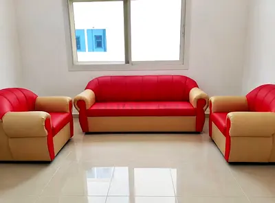 Red and beige 3-piece sofa set - good condition