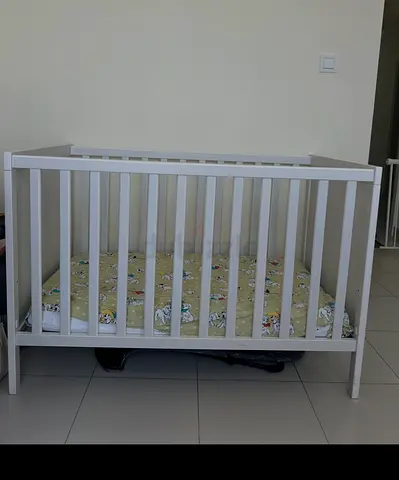 Ikea Sundvik White Wooden Baby Crib with Mattress
