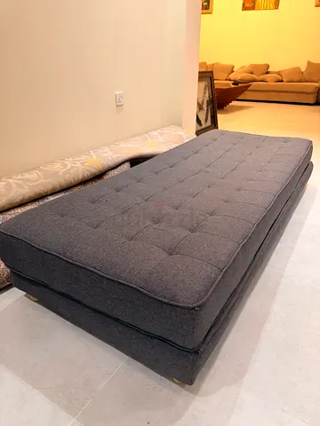 Grey upholstered single daybed - good condition