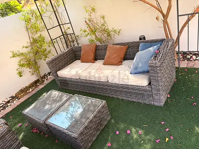 3-seater outdoor rattan sofa with cushions - good condition