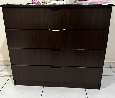 Dark brown 4-drawer chest / dresser / dressing table / 3 door wardrobe in good condition
